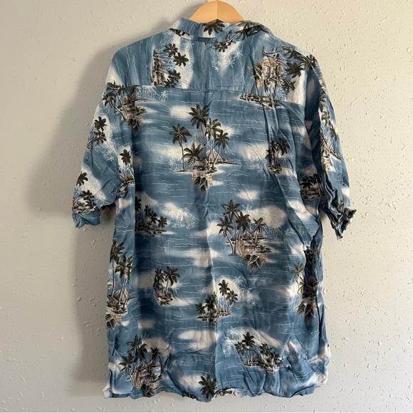 Campos Moda Tropical Escape Blue Palm Shirt Button Down Hawaiian Beach Vacation - Picture 4 of 6